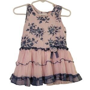 Girls Pink Floral Ruffle Casual Dress